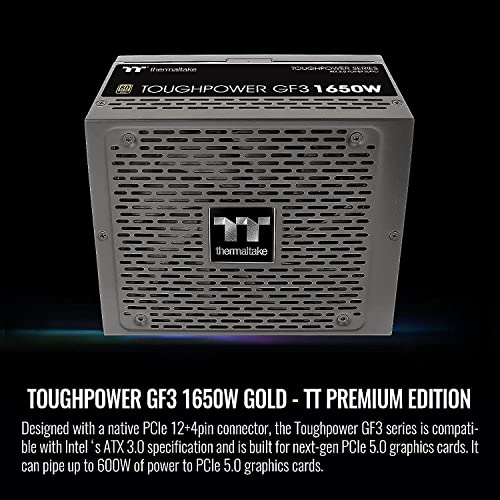 Image of Thermaltake Toughpower GF3 1650W, True 600W 12VHPWR Connectors on PSU & NVIDIA RTX 40 series, ATX 3.0 /PCI-E 5.0 Ready, 80+ Gold, SLI /Crossfire Ready Power Supply, PS-TPD-1650FNFAGU-4, 10 Year Warranty