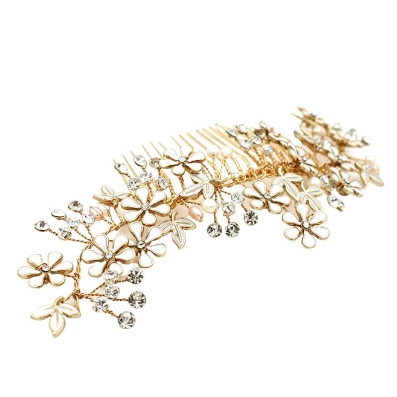 Floral Bridal Hair Comb with Freshwater Pearls