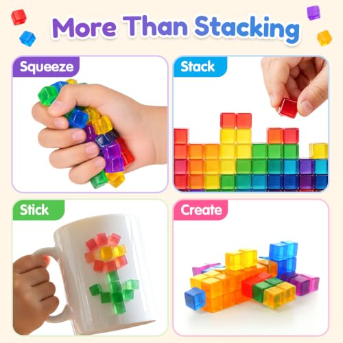 Image of LESONG Mini Sticky Stacking Cubes for Kids: 300 PCS Bulk Classroom Sharing Set, Washable Squishy Sensory Building Toy with Storage Bucket, 0.39 Inch Cubes for Group Play, Sorting, 2D & 3D Builds