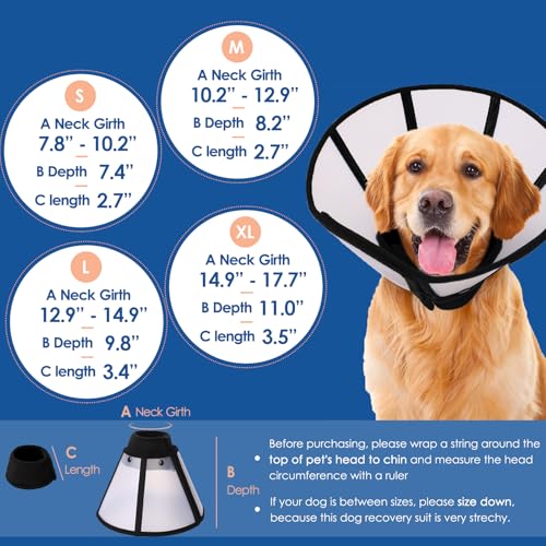 Image of Dog Cone, Soft Cone for Dogs to Stop Licking, Transparent Pet Recovery Collar with Detachable Clear Shield, Neck E-Collar Alternative for Small Breeds, Black S