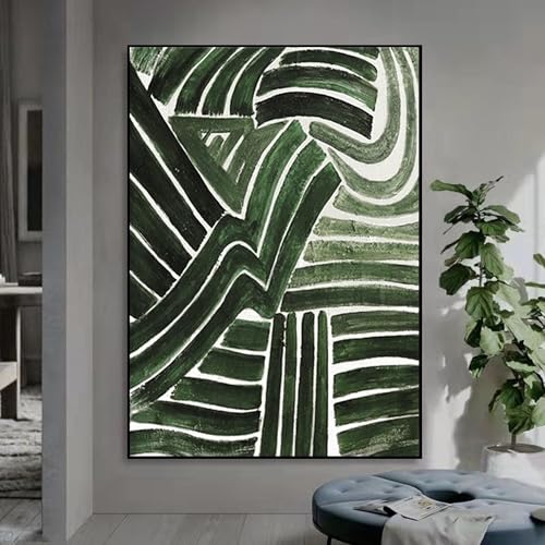 Art mural vert émeraude abstrait grand format pour habiller un canapé de salon