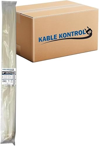 Kable Kontrol Cable Zip Ties, 36 Inch 500 Pcs HD 175lbs Test, Natural White
