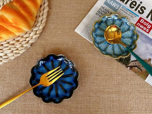 Image of Ceramic Spoon Rest for Stove Top, Flower Cute Spoon Rest for Kitchen Counter, Cooking Spoon Holder for Kitchen Counter, Utensil Rest Spatula Rest Ladle Holder Tong Rest, 1 PC (Retro Sapphire)