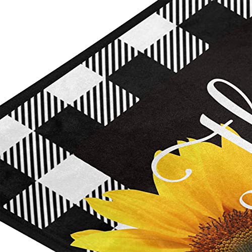 Black White Buffalo Plaid Check Kitchen Rugs Non Slip Kitchen Mats Sunflower Doormat Bathroom Runner Area Rug For Kitchen Decor, Washable, 39 X 20 Inch #TOP1