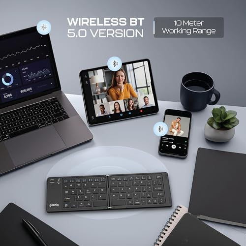 Image of Geonix Neo Fold 11, Foldable Wireless Keyboard | BT 5.0 Version | Rechargeable | 1 Year Warranty | 100+ Working Hours, Li-Polymer Battery (Black)