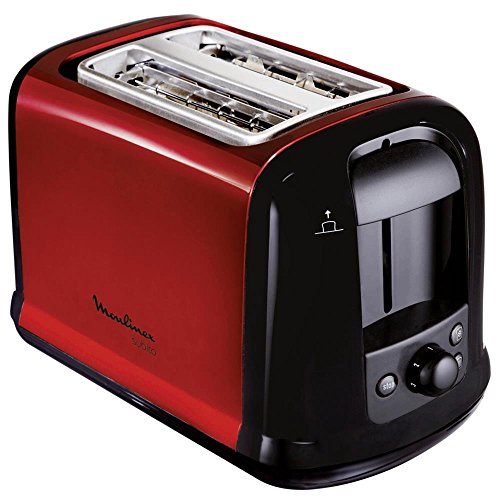 Moulinex LT261D Subito - Roter Doppelschlitz-Toaster | Brötchenaufsatz | 850 Watt | Variable Bräunungsstufen | Rot/Schwarz