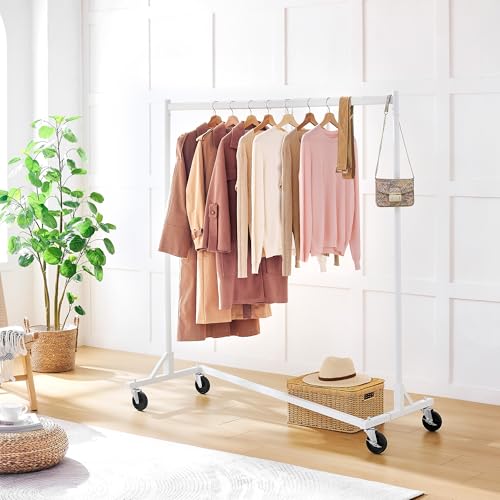 Image of Hoctieon Z Rack, Rolling Clothes Racks with Z-Base, Heavy Duty Garment Rack, Clothing Racks for Hanging Clothes, Sturdy Metal Hanging Holder, Clothes Organizer Rack, White