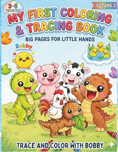 Bold and Easy Coloring Book for Toddlers Paperback – Large Print: 50 Simple and Big Designs for Kids Ages 3-5 (Farm Animals and Cute Dinosaurs Dino) image 2
