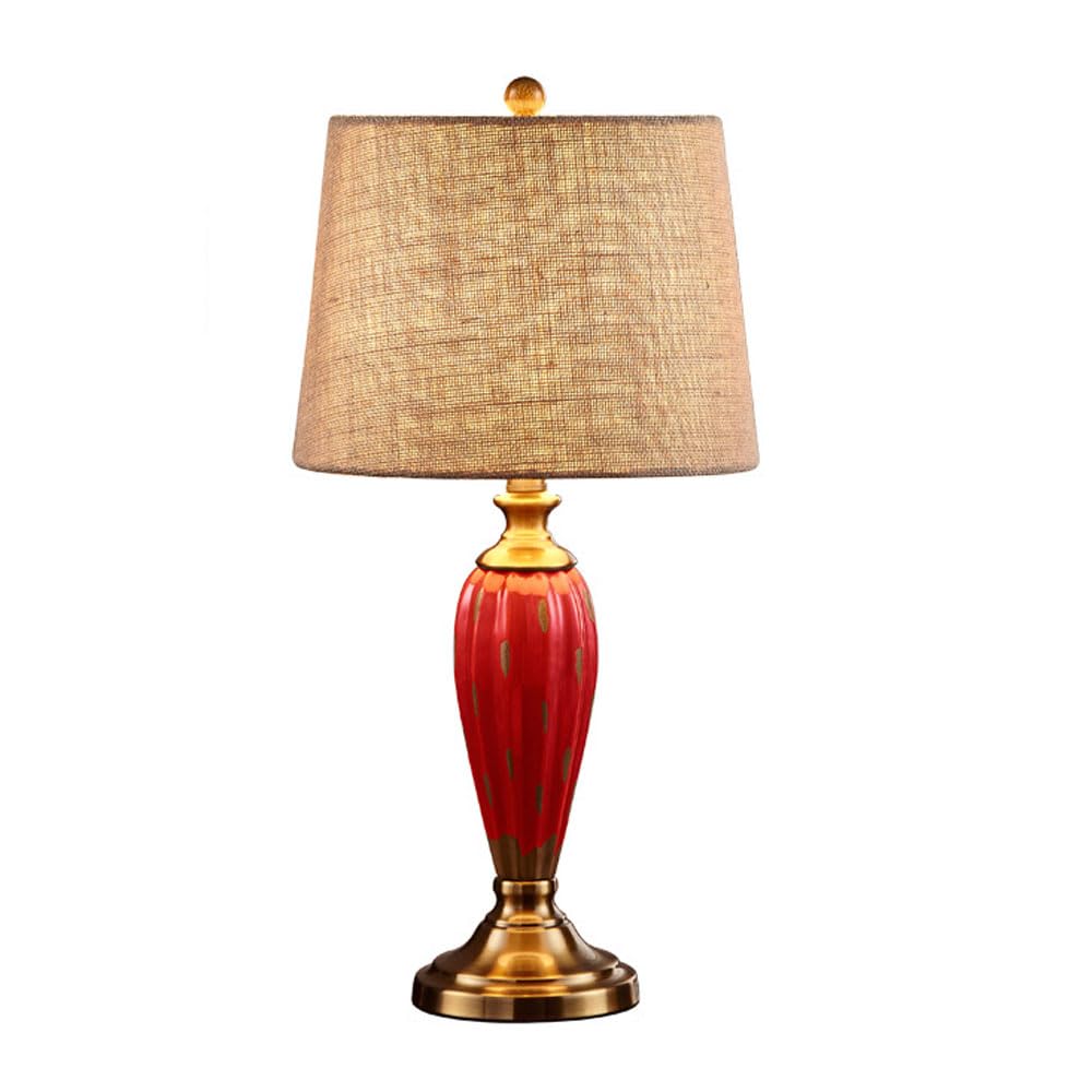 asdchZen Vintage Ceramic Table Lamps For Living Room, Retro Bedside Lamp For Bedroom, High Temperature Kiln Variable Ceramic Lamp Body Nightstand Lamp With Handmade Burlap Lampsha,A