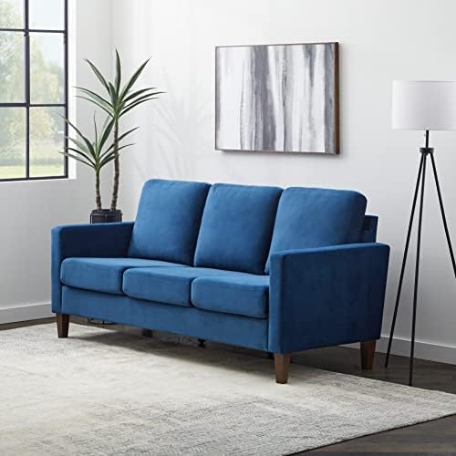 Edenbrook Archer Upholstered Couch – Couches for Living Room – Blue Velvet Couch - Living Room Furniture - Small Couch - Seats Three - Straight Arm Modern Couch