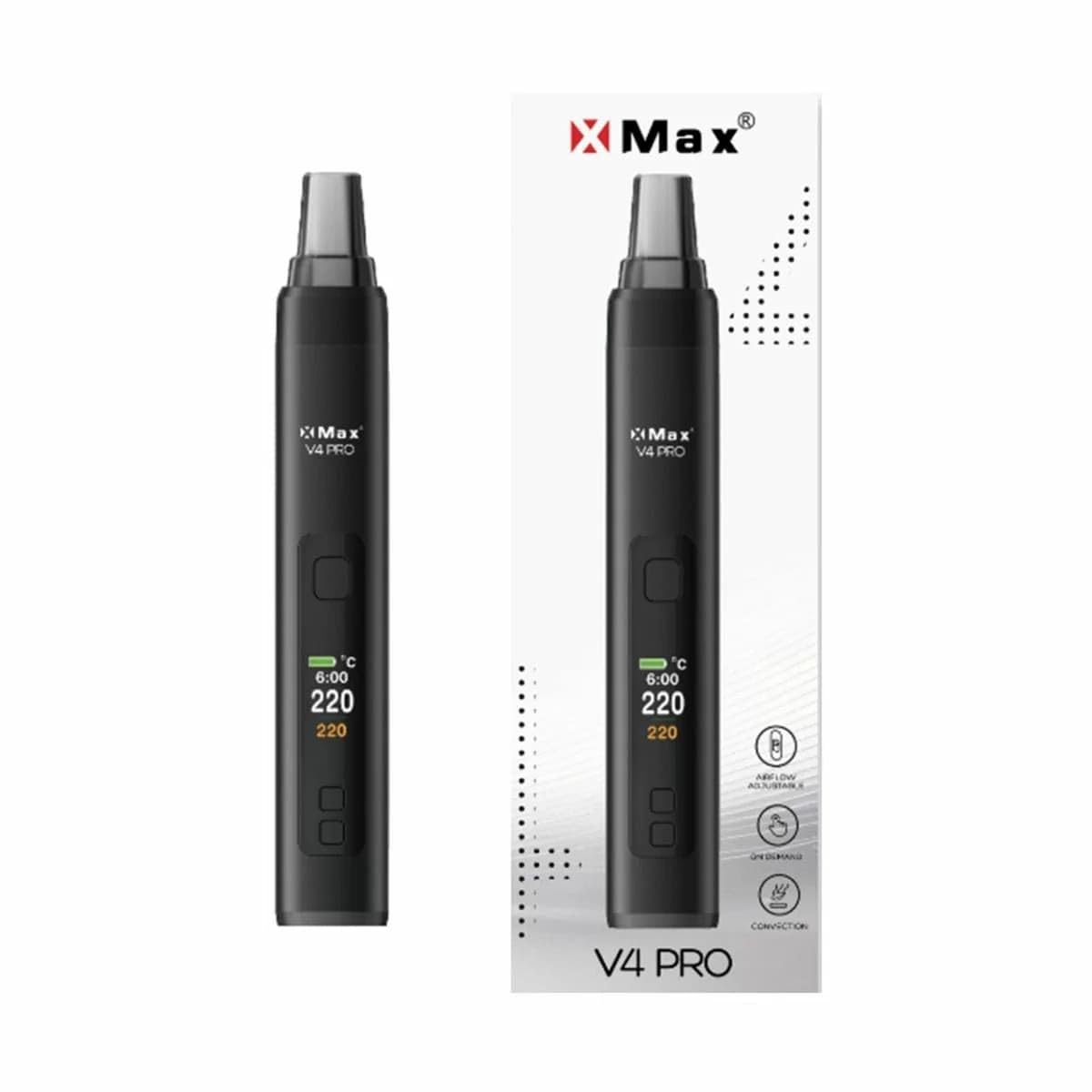 X-Max V4 Pro Silber Vaporizer – Tragbarer Konvektionsverdampfer mit 18650 Akku, OLED Display & USB-C – Temperatur 100–220 °C – Kräuter Vaporizer