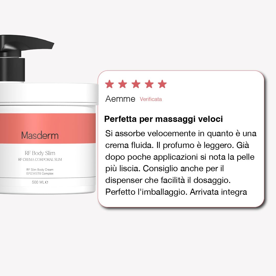 MASDERM - Crema Anticellulite Riducente 500 ml, Crema Rassodante Corpo, Gel Riducente Addome e Glutei per Radiofrequenza Corporea, Trattamento Anticellulite Professionale, Pelle Soda e Tonica