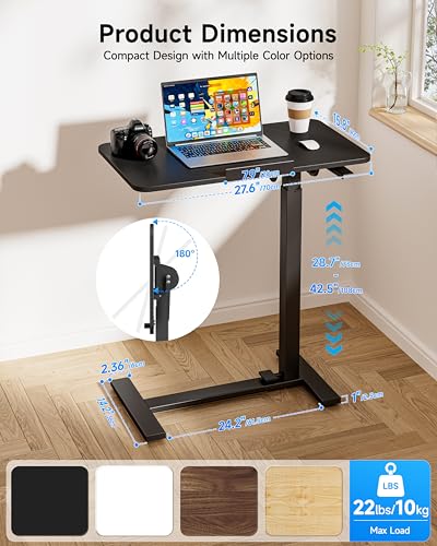 Image of BIZUM Mobile Standing Desk Laptop Desk Pneumatic with Wheels 180 Tilt Top Hospital Bed Table Portable Rolling Cart Foldable Bedside Table for Hospital&Home Use, Black