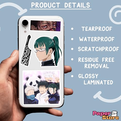 Image of Vinyl Pack of 75+ Jujutsu Kaisen Stickers for Laptop, Phone Case, Guitar, Bike, Pc, Scrapbook etc. Waterproof Glossy Laminated Residue Free Anime Stickers, self-adhesive, 6 cm