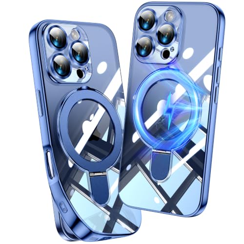 Image of Magnetic for iPhone 16 Pro Max Case with Invisible Stand[Compatible with MagSafe][Full Camera Lens Protector][Military Drop Protection] Shockproof Not Yellowing Clear Slim Soft for Women Men