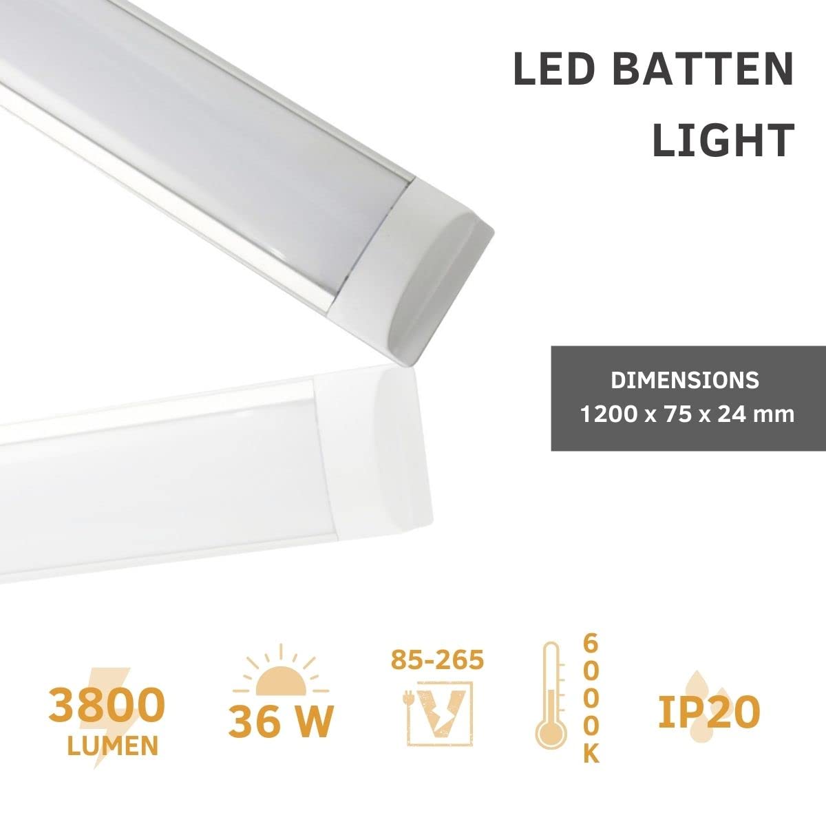 Jandei - Pack x 2 Pantalla LED 120 cm 36W y 4000 LM Luz Color Blanco Frío 6000k Sustituye Fluorescente Led Tradicional, Ideal Cocina, Garaje