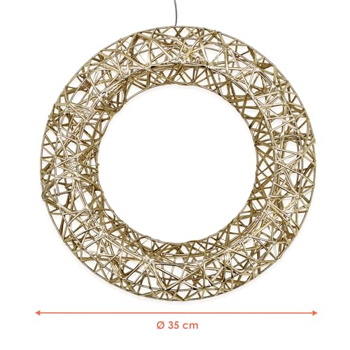 Leuchtring 30 cm mit Goldband umwickelt warm weiß mit Timer - 20 LED - Weihnachts Dekoleuchte zum Hängen Batterie betrieben - Weihnachten Stimmungslicht Advent Deko Ring beleuchtet