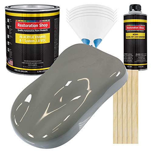 Restoration Shop - Dove Gray Acrylic Enamel Auto Paint - Complete Gallon Paint Kit - Professional Single Stage High Gloss Automotive, Car, Truck, Equipment Coating, 8:1 Mix Ratio, 2.8 VOC