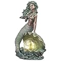 TERESA'S COLLECTIONS Mermaid Garden Statues with Solar Outdoor Lights for Outdoor Decor, Bronze Patina Fairy Sculptures & Statues Christmas Decorations, Garden Decor Gifts for Mom Yard Decor, 13"
