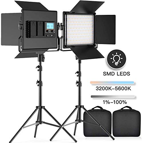 FOSITAN LED Video Light, 2-Pack 3960 Lux Dimmable Photography Lighting Kit with Barndoor for Studio YouTube Interview Outdoor Video Lighting Kit, CRI96+, 3200-5600K, U Bracket, 79 Inches Light Stand
