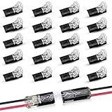 20Pcs Double-Wire Plug-in Connector Led Light Strip Connectors 2 Pin, Led Strip Lights Connectors Low Voltage Wire Connector with Locking Buckle, Fast Connect Plugs Led Connectors for Strip Lights
