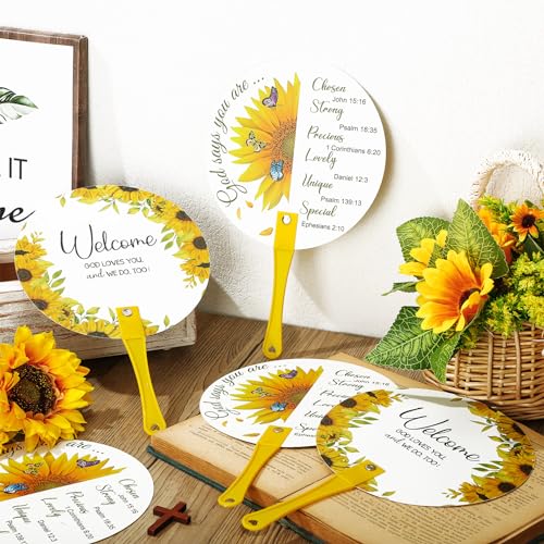 Image of 50 Pcs Church Fans Handheld Bulk Christian Inspiration Religious Gifts Bible Verse Scripture Gifts Hand Fans with Plastic Handle for Women Men Easter National Day of Prayer Holy Lent Decor(Sunflower)