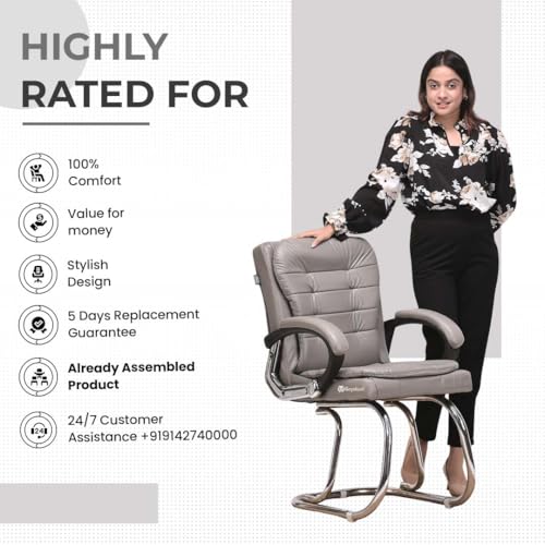 Image of Stainless Steel Special Director Principal Manager Office Visitor Study Chair with Arm Rest with Double Pipe Frame and Cushioned Seat Back (1, Grey, Double Pipe Frame)