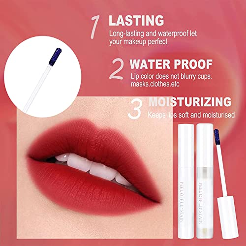 Peel Off Lip Stain Set, Long Lasting Waterproof Liquid Lipstick, Peel Off Lip Tint Stain, Smudge Proof Tear-Off Moisturizing Matte Lipstick Makeup Set for Girls (set B)