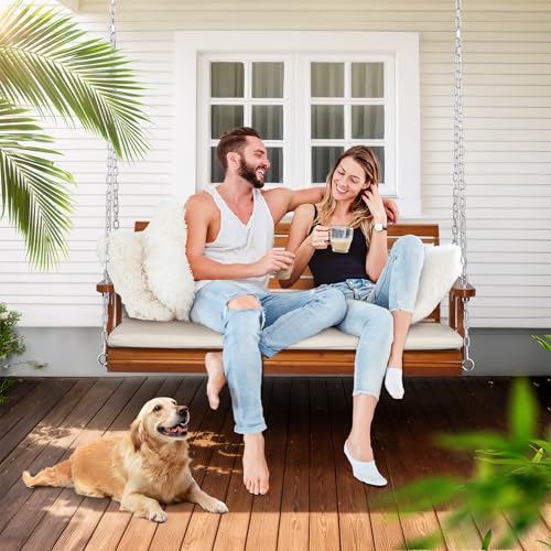 Image of VINGLI 5 FT Heavy Duty Porch Swing with Cushion, 880 LBS Wooden, Brown