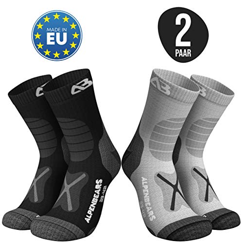 Alpen Bears - 2 pares de calcetines de senderismo (merino, talla 35-38), color gris y negro