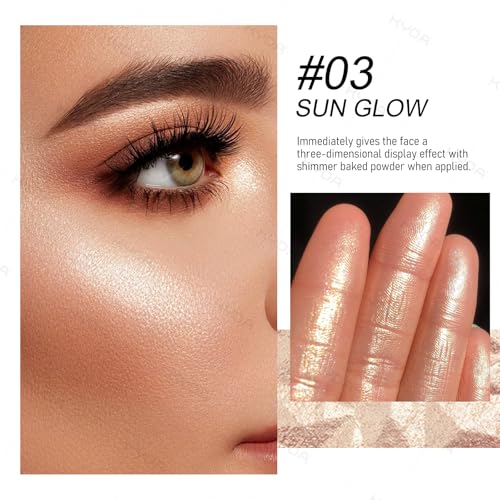 KYDA Face Highlighter Palette, High Glossy Face Illuminator Palette, Natural Glow Finish, Pearl Shimmer Smooth Baked Powder, Lasting Sparkling Champagne Highlighter Makeup-SUN GLOW - Image 3