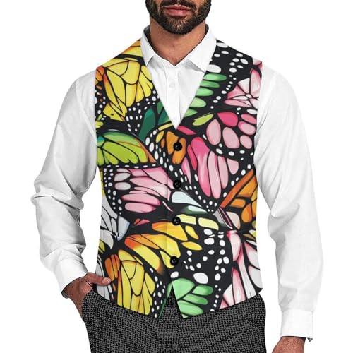 Butterfly Men's Suit Vests Dress Vest V-Neck Waistcoat Slim Business Formal with Pocket