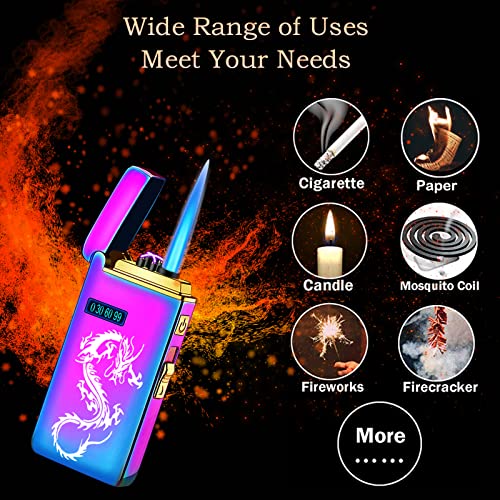 Arc Lighter, Jet Flame Torch Lighter Electronic Lighter Refillable Butane 2 In 1, Usb Rechargeable Lighter With Battery Indicator Windproof Infinity Electric Lighter Cycle Charge Plasma (Ice Blue) #TOP1