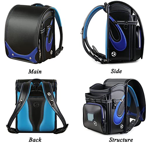 Star-Wind Randoseru Ransel backpack automatic Japanese school bag boys girls leather light weight Rain Cover(Black*Blue)3