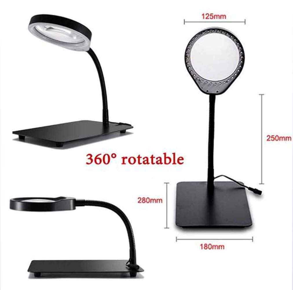 Lente d'Ingrandimento, Lente d'Ingrandimento illuminata a 36 LED con Supporto, Lente d'Ingrandimento a LED 3X 5X 8X 10X con Mano, Lampada da scrivania con Lente d'Ingrandimento per