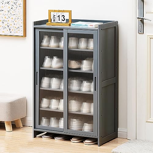 Meuble à chaussures en bambou et rotin à 5 niveaux pour entrée étroite