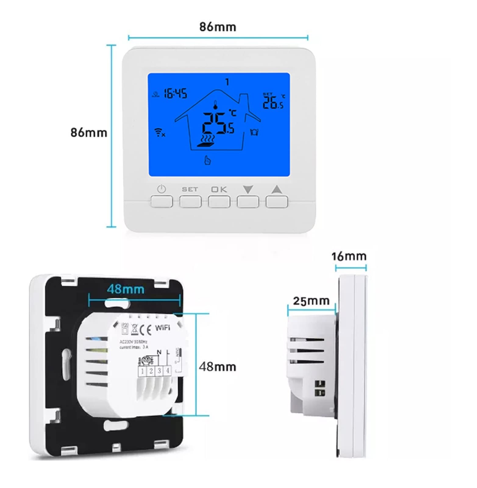 Inteligentny termostat, WIFI Smart Thermostat Podkładka Elektryczna Ogrzewanie/Podgrzewacz podczerwieni Kontrola temperatury przez telefon 90-24 0vac.