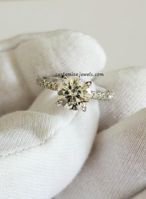 2.30 CTW Round Excellent Cut Moissanite Hidden Halo Pave Basket Solitaire Engagement Ring In Silver 925 For Women,D-VVS13