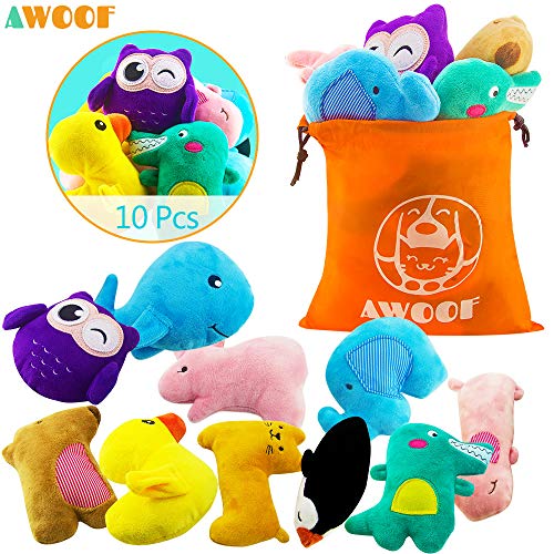 AWOOF Puppy Toys, 10 Pack Cute Puppy Plush Chew Squeaky Dog Toys