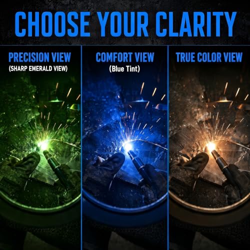 Image of 【GOLD Shade 5-13】 Adjustable Auto Darkening Welding Lens 2x4 1 /4, Red Coating, Gold Coated, Light Blue View, Solar Energy Welding Lens for Standard Welding Hoods and Welding Helmets
