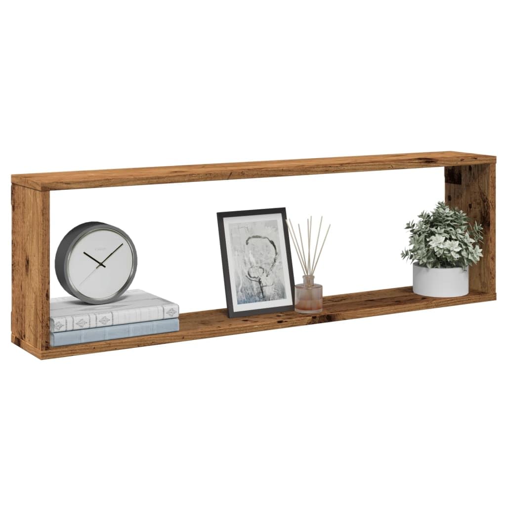 Estantería de pared en forma de cubo, 4 unidades, aspecto de madera vieja, 100 x 15 x 30 cm, material de madera, estantes flotantes para montaje en pared, estantes de pared para dormitorio