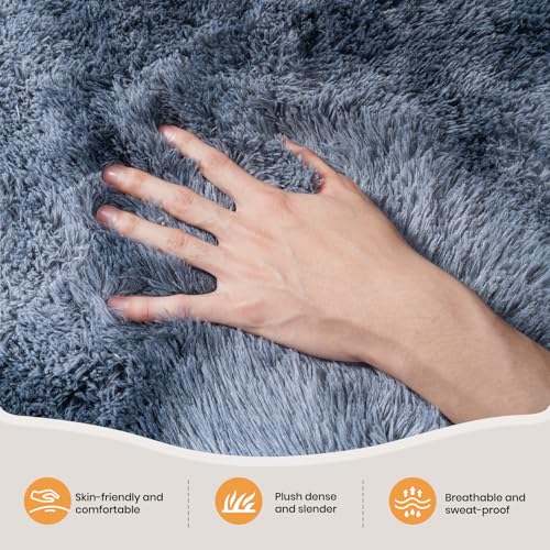Zentavio Area Rugs for Living Room Rugs for Bedroom 4x6 Carpet Fluffy Fuzzy Soft Shag Aesthetic Plush High Pile Gray Throw Rug for Nursery Kids Room Dorm Tie-Dyed Blue Grey
