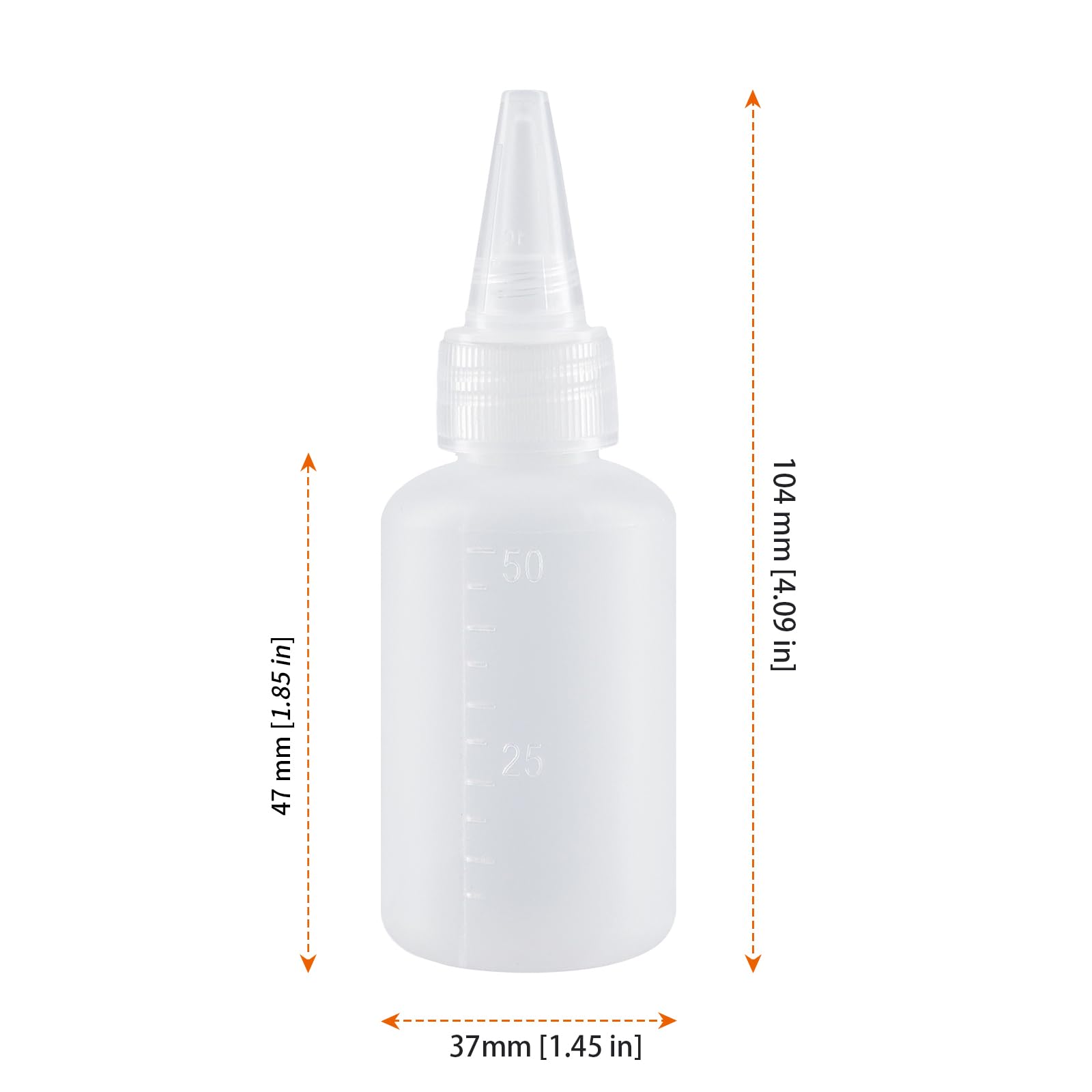 Lot de 100 flacons applicateurs semi-transparents de 50 ml avec entonnoirs pour condiments pour peinture, artisanat, liquides, loisirs créatifs, peinture