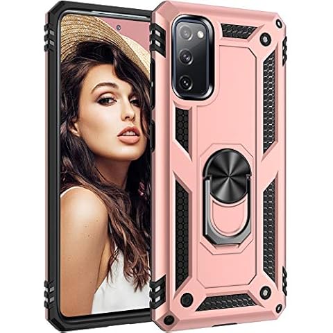 Compatible for Samsung Galaxy S20 FE 4G/5G Case Silicone Hard PC Shockproof Case, Magnetic Kickstand Ring Holder Military Grade Armor Protective Bumper Cover for Samsung S20fe Phone Case (Rose Gold) Cover