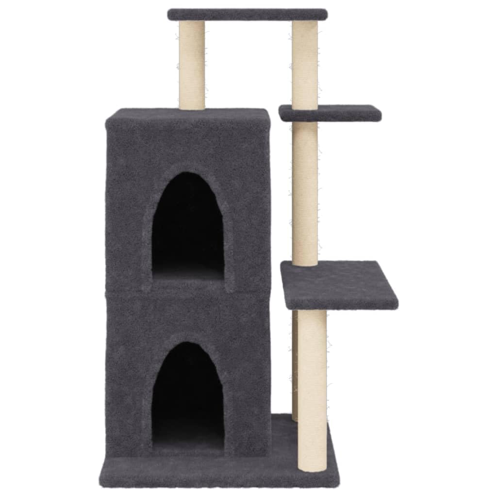 Tiragraffi con colonne tiragraffi in sisal, grigio scuro, 97 cm, robusto albero da arrampicata in legno con grotta, amaca e cuccia per gatti in appartamento e balcone