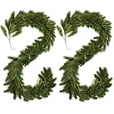 2 Packs 6.56 FT Artificial Norfolk Pine Garlands Realistic Detachable Pine Tree Greenery Christmas Garland Vine for Indoor Outdoor Fireplace Table Christmas Decorations