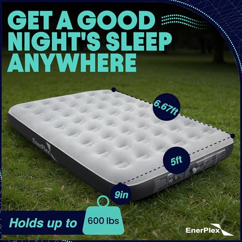 Image of EnerPlex Camping Air Mattress with Built in Pump - Queen Blow Up Mattress for Travel & Guests - Portable Bed for Adults and Kids - Grey