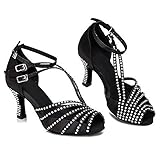KAI-ROAD Ballroom Dance Shoes Women 3 Inch Heel Salsa Latin Dancing Wedding Shoe for Girls, Black