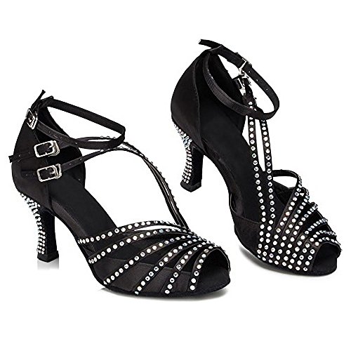 KAI-ROAD Ballroom Dance Shoes Women 3 Inch Heel Salsa Latin Dancing Wedding Shoe for Girls, Black