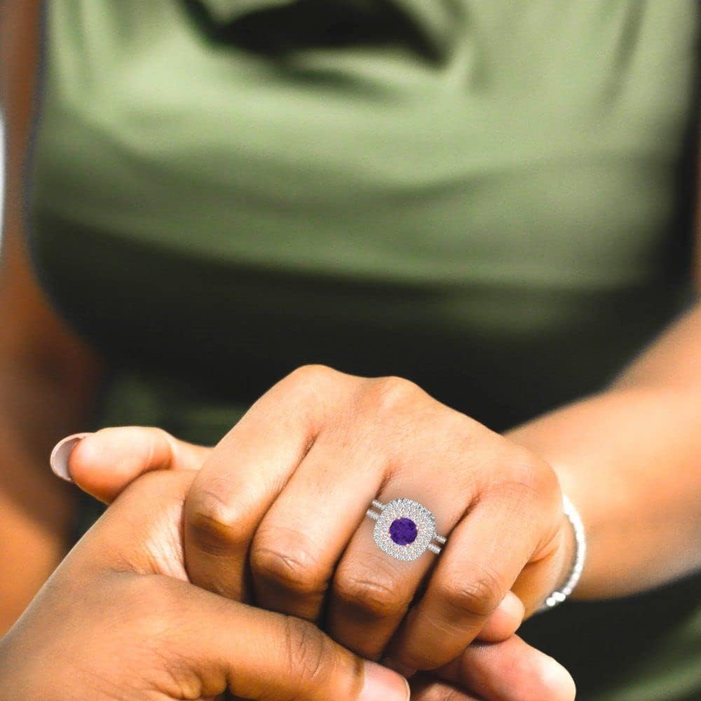 Clara Pucci Women's 18K White/Rose Gold Round-Cut Amethyst Solitaire Bridal Set with Eternity Band (1.7825 cttw)